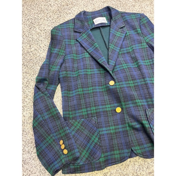 Cape Cod Match Mates Womens Plaid Blazer Jacket Gold Buttons Blue Green Size M - Picture 2 of 11